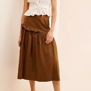Elegant Brown Midi Skirt with Ruffle Detail